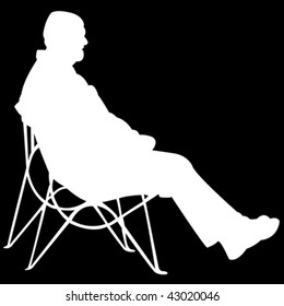 man sitting on black background, vector art illustration