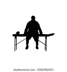 A man sitting on a body massage table vector.