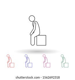 Man is sitting on a box multi color icon. Simple thin line, outline vector of carrying and picking a box icons for ui and ux, website or mobile application