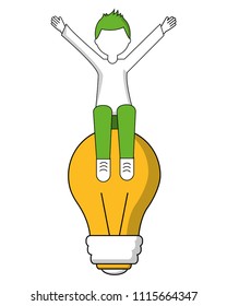 man sitting on bulb idea creativity work