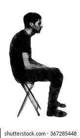 Man sitting on a chair in bad posture made from artistic ellipses
