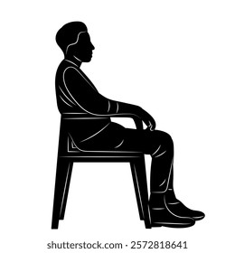 man sitting on chair black silhouette vector