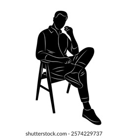 man sitting on chair black silhouette vector