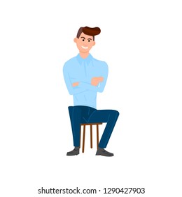 The man is sitting on a chair, flat style.