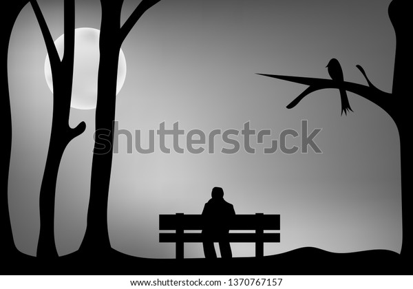 Man Sitting On Chair Full Moon Stock Vector Royalty Free 1370767157