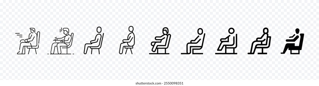 Man sitting on a chair icon, man seat down on chair icon, Waiting icon. Waiting sign icons, 