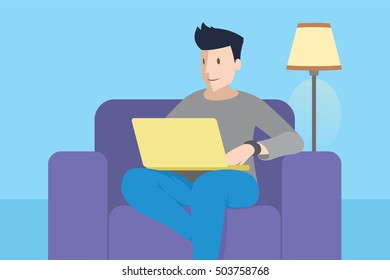 man sitting on chair with laptop