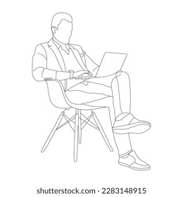 Man sitting on a chair line art with white background, illustration line drawing.