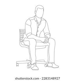 Man sitting on a chair line art with white background, illustration line drawing.