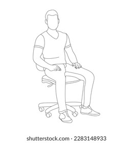 Man sitting on a chair line art with white background, illustration line drawing.