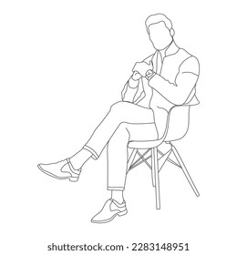 Man sitting on a chair line art with white background, illustration line drawing.