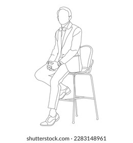 Man sitting on a chair line art with white background, illustration line drawing.