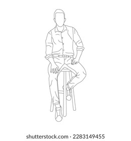 Man sitting on a chair line art with white background, illustration line drawing.