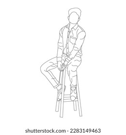 Man sitting on a chair line art with white background, illustration line drawing.