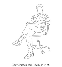 Man sitting on a chair line art with white background, illustration line drawing.