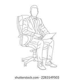 Man sitting on a chair line art with white background, illustration line drawing.