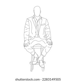 Man sitting on a chair line art with white background, illustration line drawing.