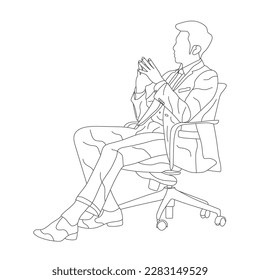 Man sitting on a chair line art with white background, illustration line drawing.