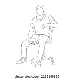 Man sitting on a chair line art with white background, illustration line drawing.