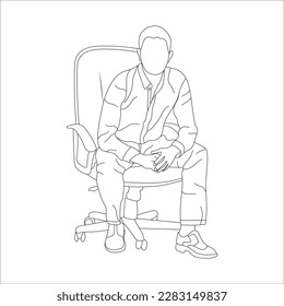 Man sitting on a chair line art with white background, illustration line drawing.