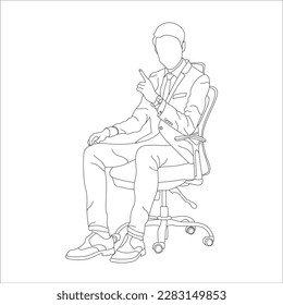 Man sitting on a chair line art with white background, illustration line drawing.