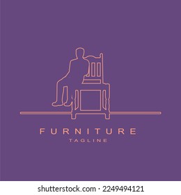 Man sitting on a chair. Logo design isolated on monochrome background. Furniture for home. Creative advertising brand promotion.