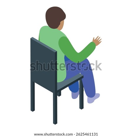 Man sitting on chair making hand gesture, isometric view