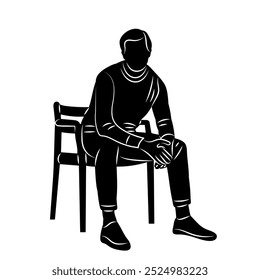 man sitting on chair silhouette on white background, vector