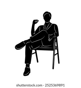 man sitting on chair silhouette on white background, vector