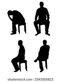 Man Sitting on a Chair Silhouette Set. People and everyday activities concept vector art