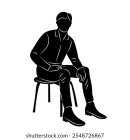 man sitting on chair silhouette on white background, vector