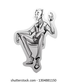 Man sitting on a chair Vector sketch. Idea concept. Storyboard cartoon character illustrations