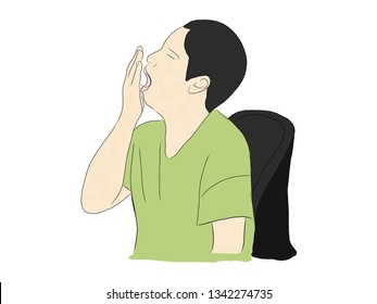 Man sitting on a chair, yawning, sleepy.drawing with line-art on white backgrounds.vector illustration.