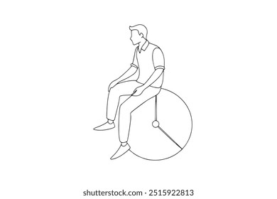 Hombre sentado en un reloj Una línea de Ilustración vectorial de arte de línea continua sobre fondo blanco
