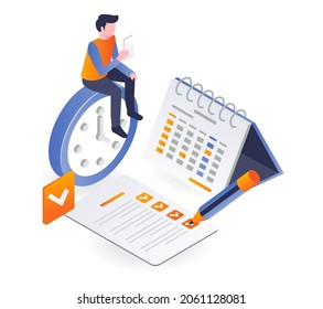 Man Sitting On Clock With Tick Mark With Pencil