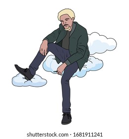 Man Sitting on Clouds With Joint