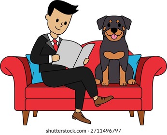 A man is sitting on a couch with a dog 
