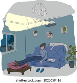 man sitting on the couch. sketch