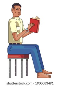 Mann, der auf einem Stuhl sitzt und ein Buch liest
