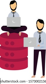 a man sitting on data base icon, database administrator vector illustration