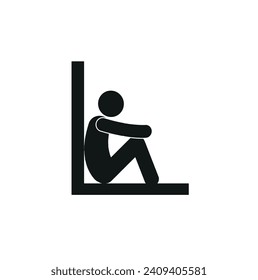 
a man is sitting on the floor with his back against the wall, a human figure, various poses, a flat vector illustration, isolated on a white background
