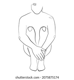 Man sitting on the floor one line art on white isolated background. Vector illustration 