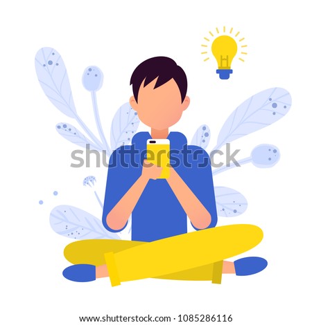 Man sitting on the floor and working with laptop in social networks.