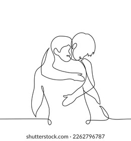 man sitting on friend's back - one line drawing vector. concept piggyback