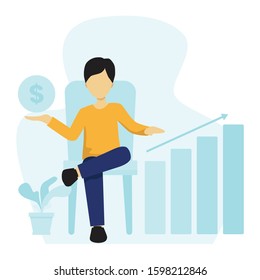 A Man sitting on graphic chart and making a money for business purposes, illustration, vector,flat, empty state