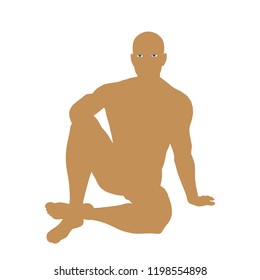 Man sitting on the ground. Vector silhouette illustration. Front view.