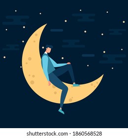 Man Sitting On Moon Night Sky Stock Vector (Royalty Free) 1860568528 ...