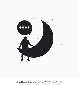 Man sitting on the moon silhouette design vector illustration