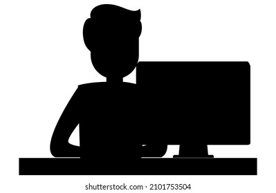 Man Sitting on An Office Chair and working on laptop, office work, Work from home, coding, Black silhouette