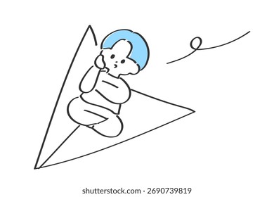 Man sitting on a paper airplane sending email message